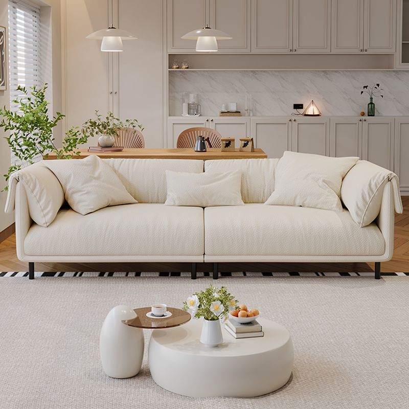 Drawing Room Standard Sofa in Genuine Leather/Flannel with White/Cerulean/Tan Upholstery, Armrest, and 3 Pillows