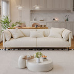 Drawing Room Standard Sofa in Genuine Leather/Flannel with White/Cerulean/Tan Upholstery, Armrest, and 3 Pillows