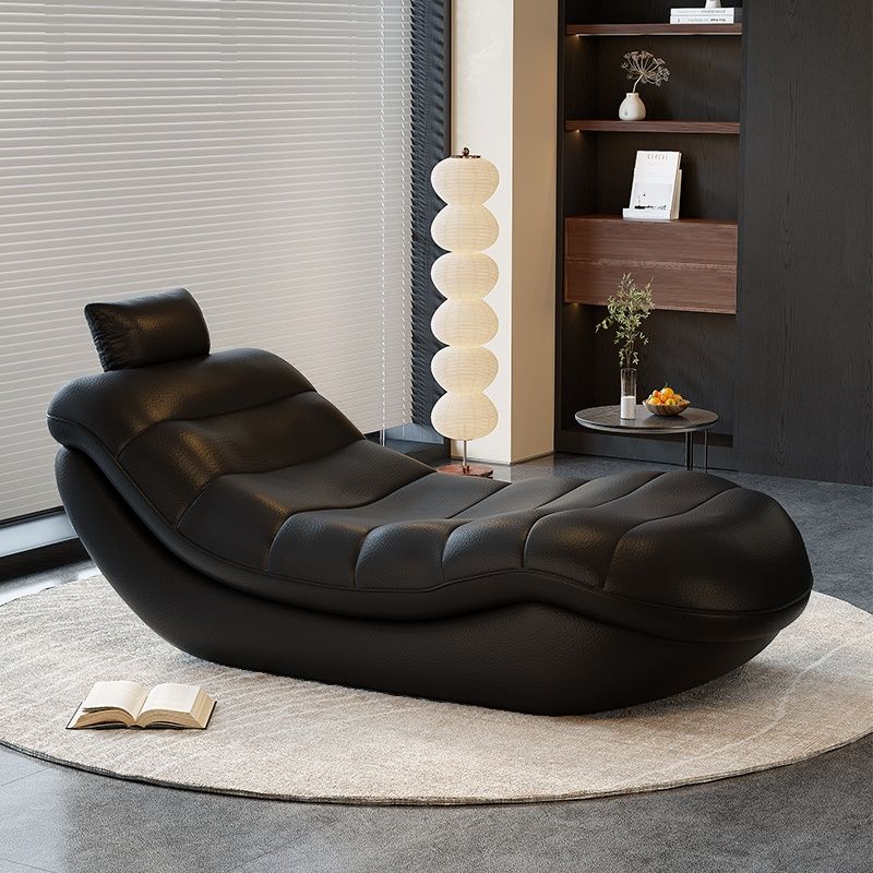 Contemporary Solid Color Reclining Chaise Lounge Indoor with Natural Wood and Ergonomic Padded Design