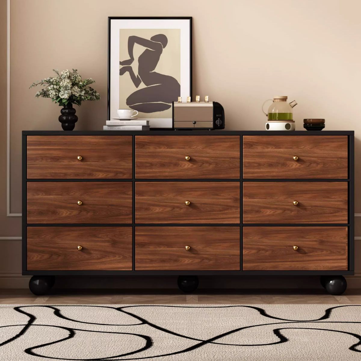 Cocoa Casual Raw Wood Console Dresser with 6/9/5 Drawers in Horizontal/Vertical Orientation