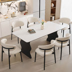 Stone Dining Table with Ink Double Pedestal Base, Seating for 6/4-person Seat/Seating for 8, Anti-Fouling Sintered Stone Tabletop