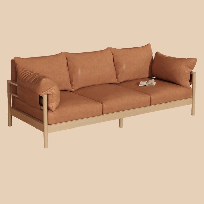 Contemporary Modern Solid Color Stain Resistant Standard Sofa in Light Gray/Off-White/Amber Color with Armrest, Seats 3, and Slipcover