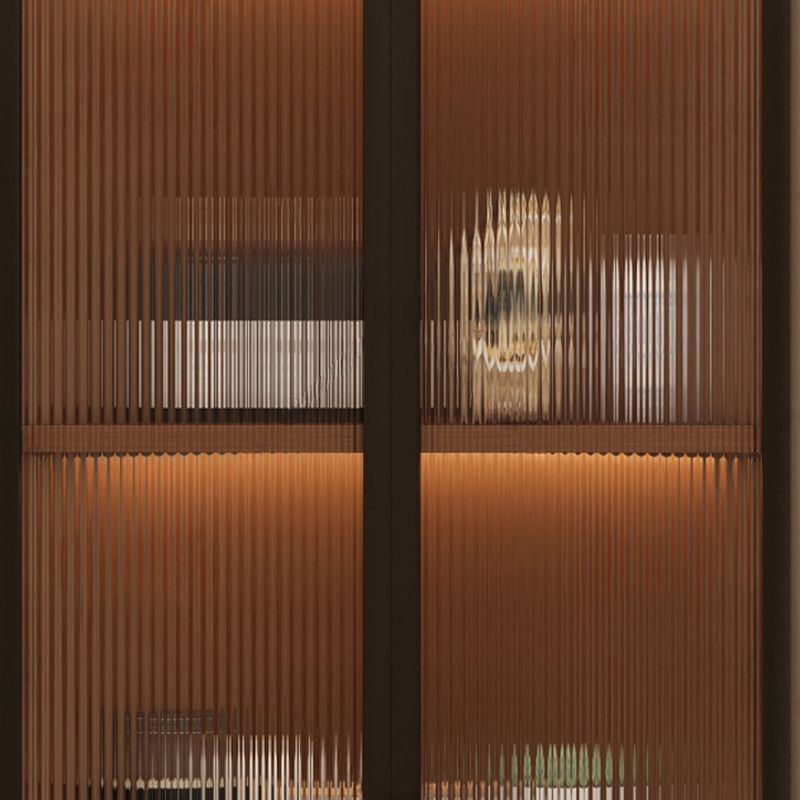 Simple Corner Accent Cabinet with Closet, Laminate, Glazed Door, and Brown Top