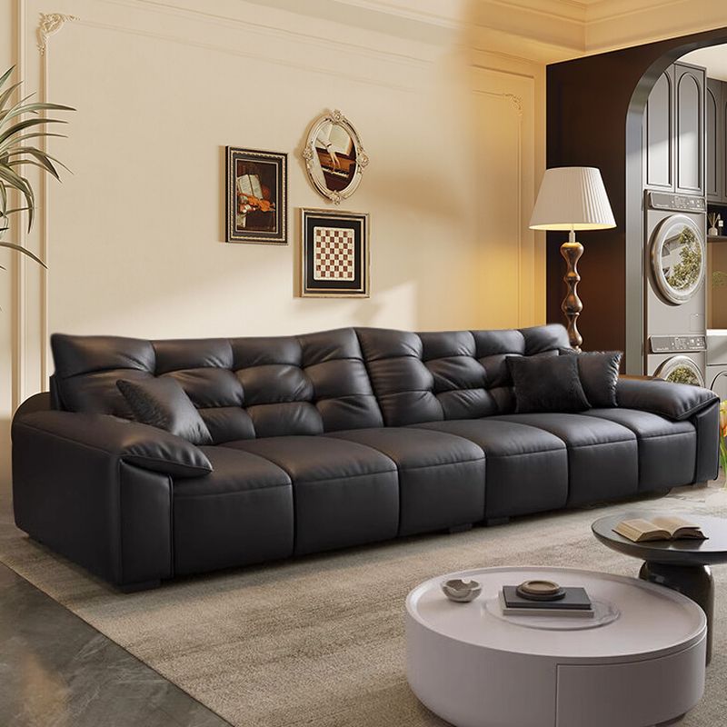 Modish Solid Color Stain Resistant Standard Sofa/Loveseat/Single Sofa in Black with Arm, 4-seater/6-Seater/5 Person