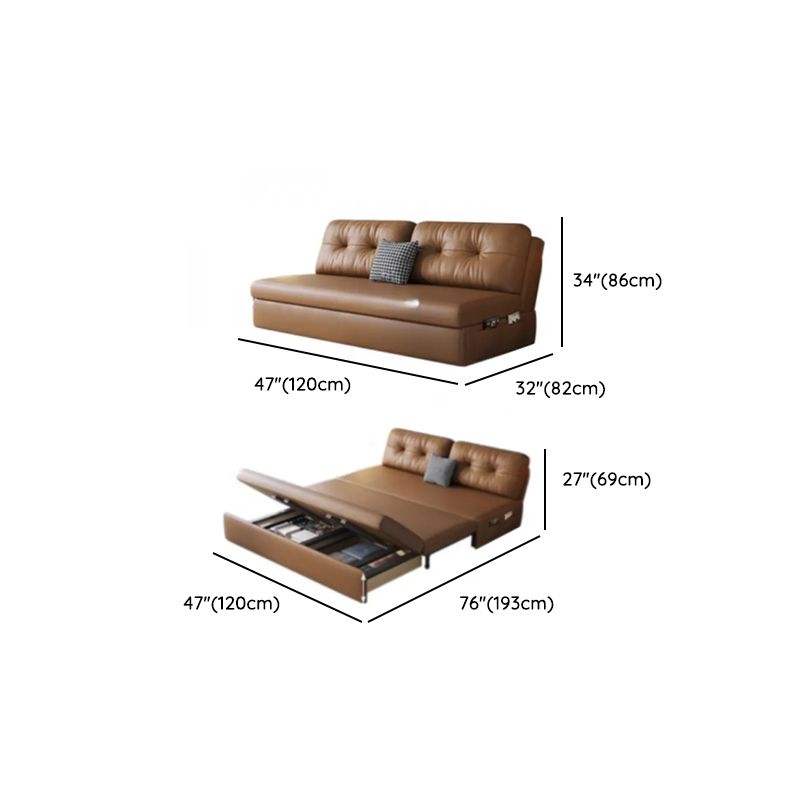 Light Brown Tufted Back Futon Day Bed with Receptacle Storage