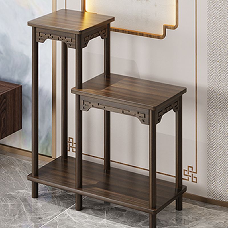 3 Tiers Rectangle Plant Stand Side Table with Natural Wood Top, 1 Piece Set, 3 Shelves, and Legs
