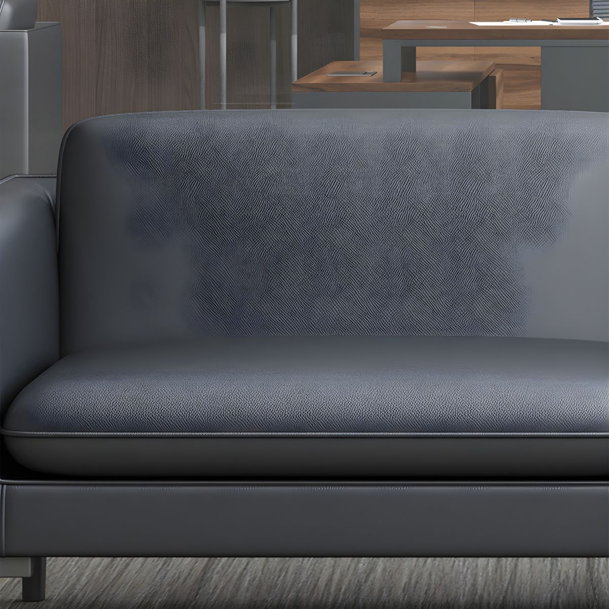 Glam Black Cushions Square Arm Genuine Leather Stationary Sofa