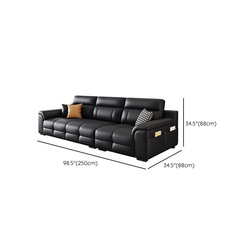 Modish Solid Color Stain Resistant Standard Sofa in Black, 4-seater/3-seater with 2 Pillows