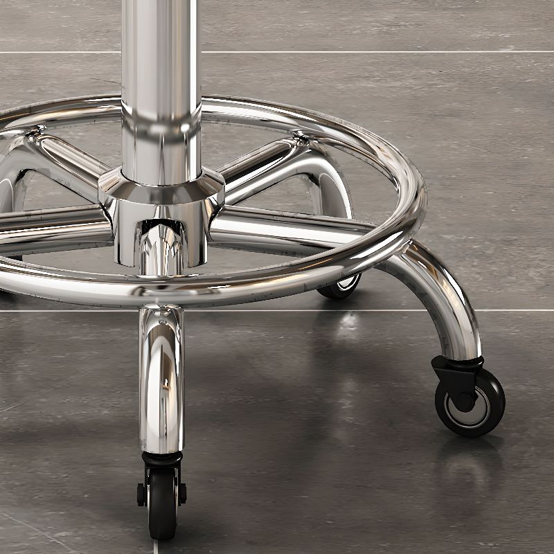 Height-Adjustable Swivel Backless Stool with Rollers, Upholstered Seat, Alloy Frame, and Moveable Design