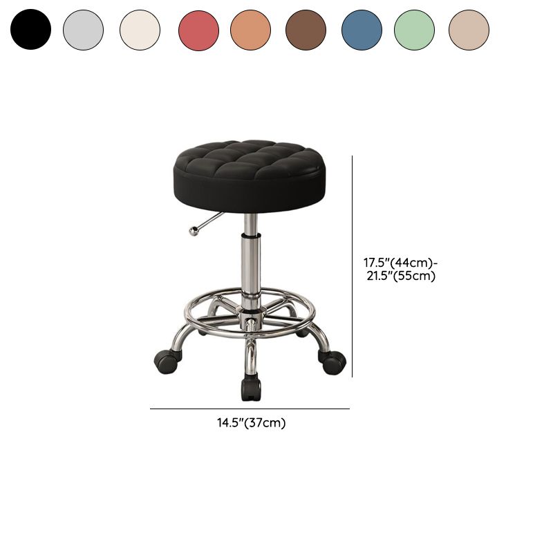 Height-Adjustable Swivel Backless Stool with Rollers, Upholstered Seat, Alloy Frame, and Moveable Design