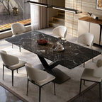 Trendy Marble Top Dining Table with Steel Cross Legs, Fixed Table in Ink, Scratch-immune, 4-person Seating/Seating for 6