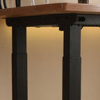 Simplistic Flexible Height Desk with Rainproof Toboggan Base, Automatic Height Adjustment, Auburn Lumber Top, Floor Mounted