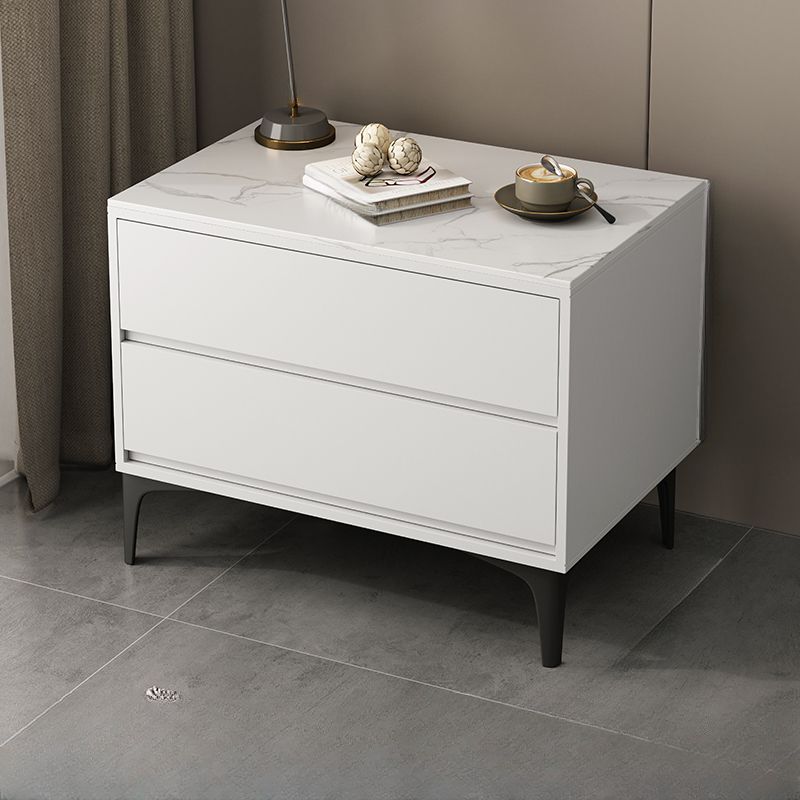 Modish Nightstand With Drawer Organization with 2 Drawers, Lumber/Stone Countertop, and Leg
