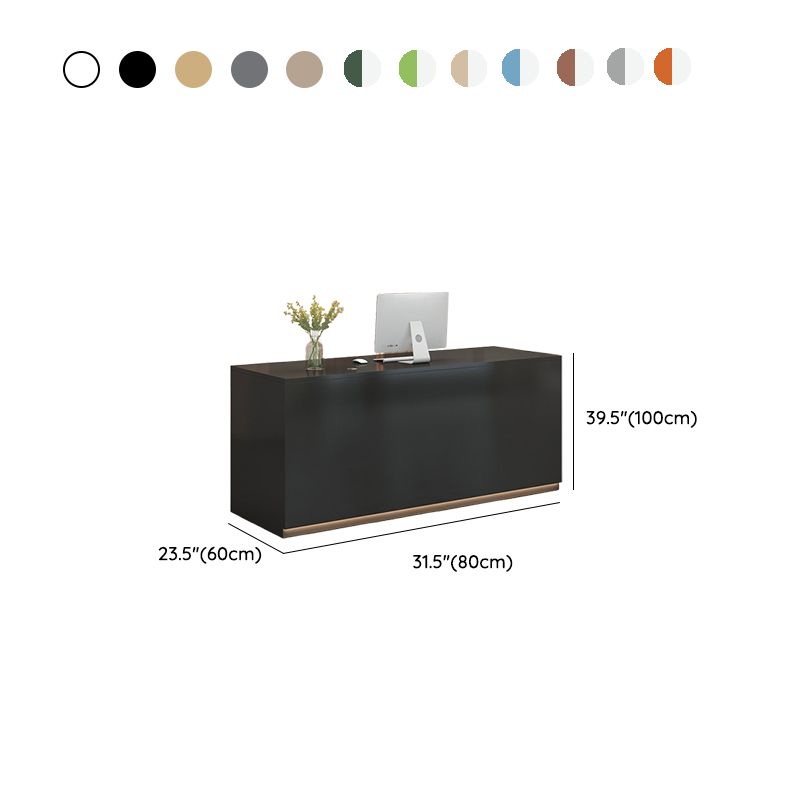 Lime Green/Natural Color/Beige Manufactured Wood Top Rectangle Reception Desk with Hutch, Keyboard Tray, Cable Management, and Filing Cabinet