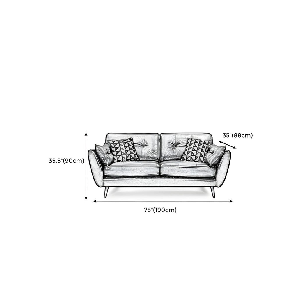 Wood Legs Modern Flared Arm Sofa Leather Standard Tufted Sofa