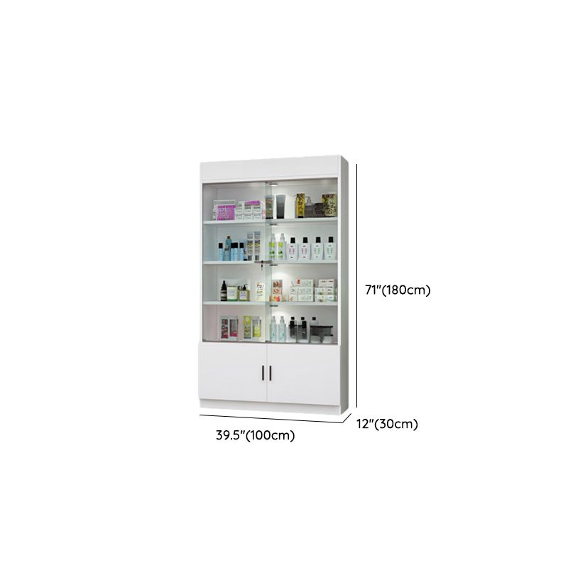 Pale Wood Finish Display Stand with Stockroom, 5 Shelves, Sealed Cabinet, Independent and Encased with Flush Overlay
