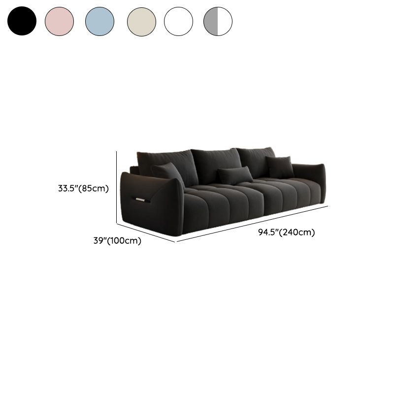 Modish Solid Color Scratch-durable Standard Sofa in Midnight Black/Mocha/Off-White, Seats 3 with 3 Pillows