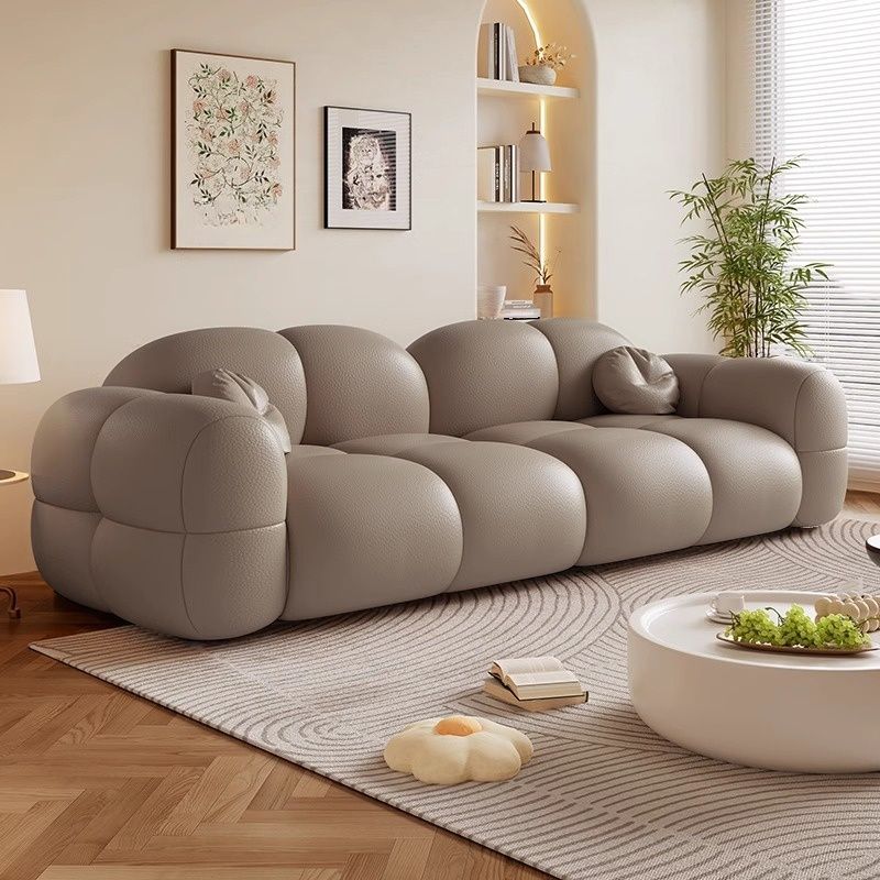 Trendy Solid Color Stain Resistant Standard Sofa in Grey/Taupe/Amber Color with Arm, 4-seater/Seats 3 and 2 Pillows