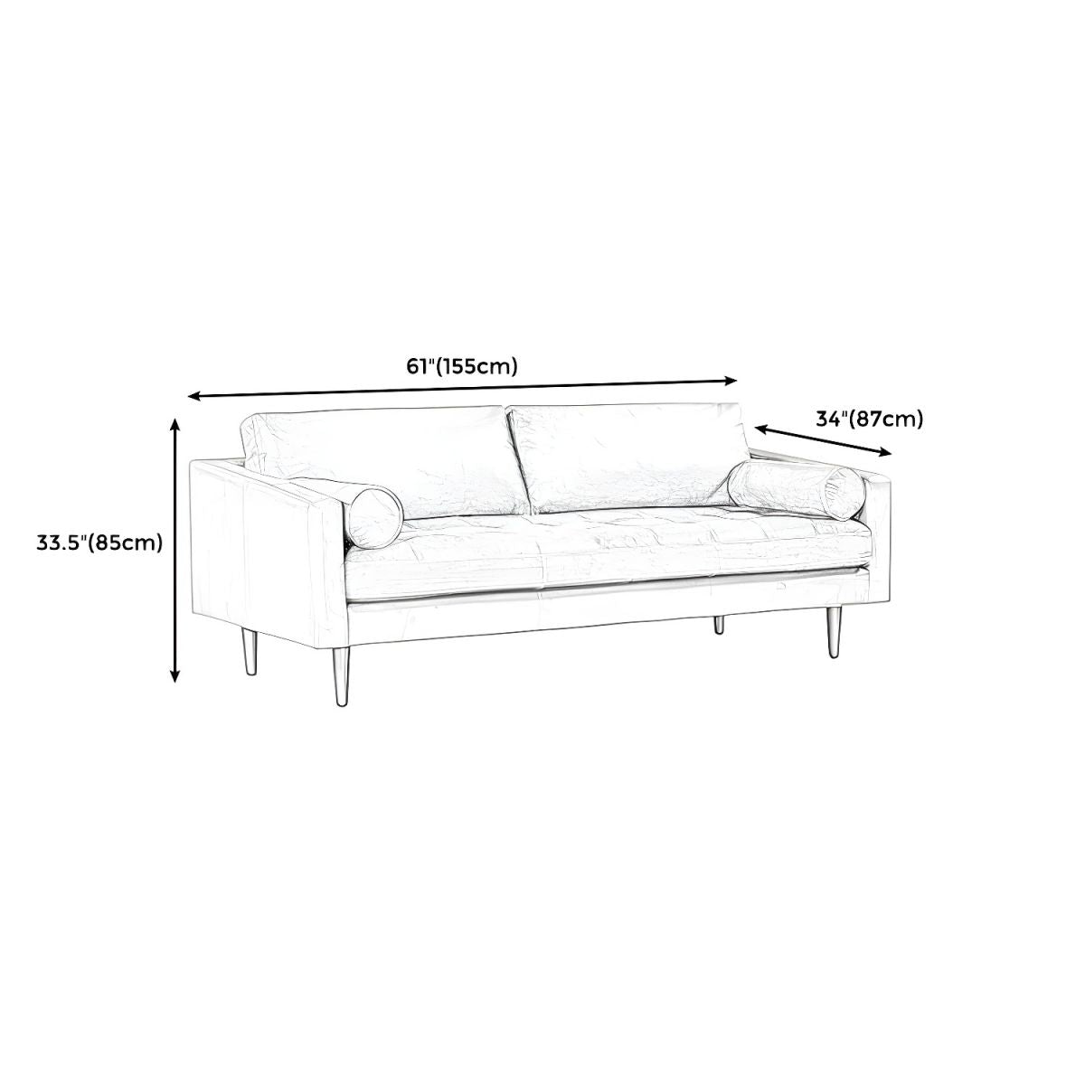 Craftsman Faux Leather Square Tufted Sofa for Living Room 65H