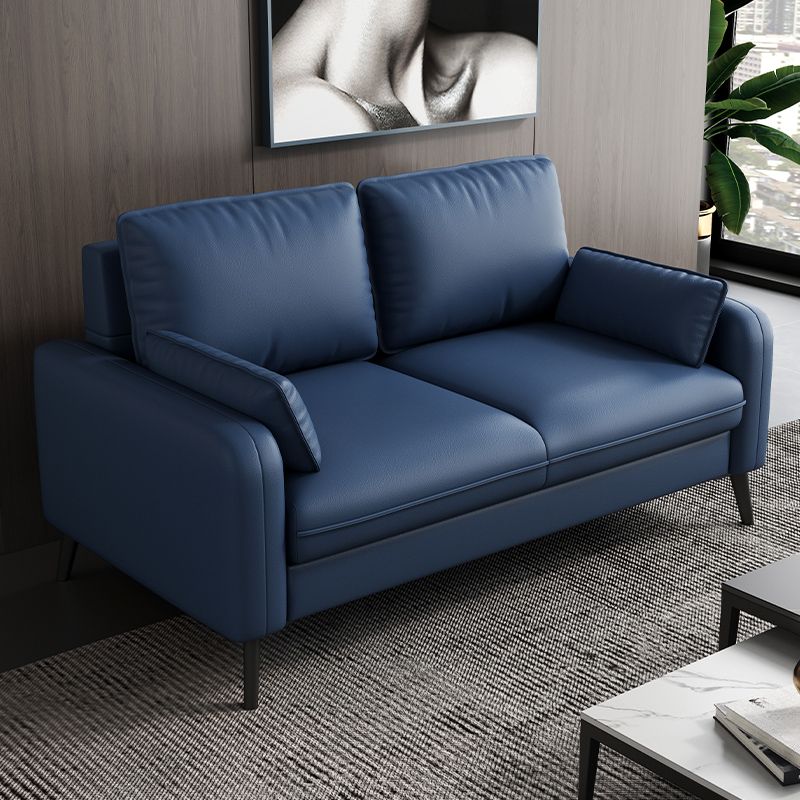 Contemporary Modern Solid Color Water Resistant Loveseat in Navy Blue/Emerald Green/Amber Color, 2-seater with 2 Pillows