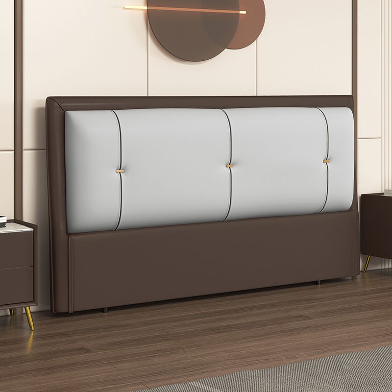 Trendy No Distressing Panel Headboard in Natural Wood, Rectangle Shape for Queen/Full Bed, Sponge Upholstery Fill, Standard Height