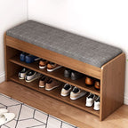 Art Deco Composite Wood Rectangle Shoe Storage Bench with 2/3 Shelves for 1-10 Pairs in Drawing Room, Closed Back