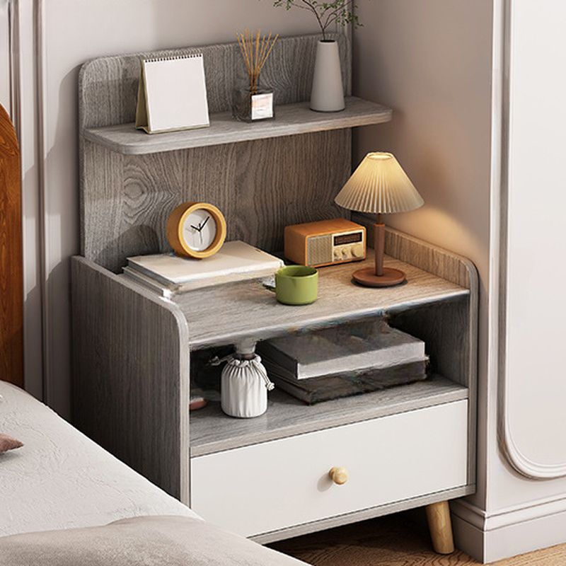 Modish Nightstand With Drawer Organization Featuring 2 Shelves and Composite Wood Countertop