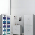 Fireproof White Steel Filing Cabinet with Adjustable Shelves & Key Lock Mechanism