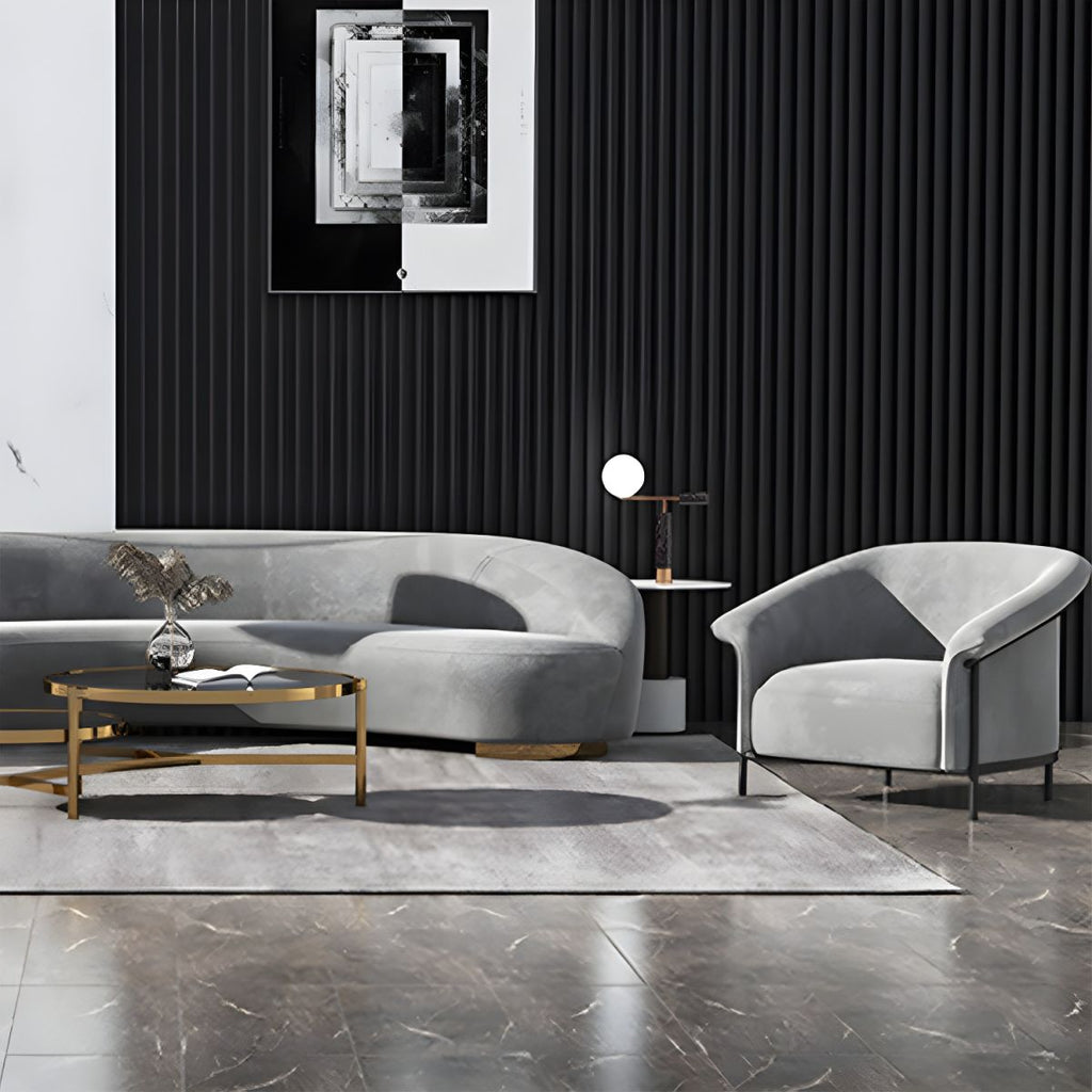 Scandinavian Cushions Tuxedo Arm Curved Living Room Fabric Settee