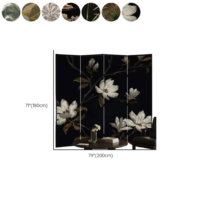 Screen Divider Minimalist Opaque Fold-up with Natural Wood Frame, 4 Panels, Double Sided Print, and Independent Design