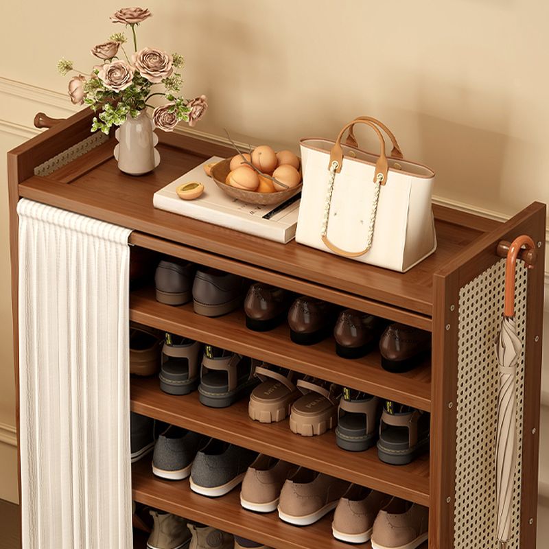 Art Deco Bambusa Rectangle Brown Shoe Rack with 6 Shelves for 11-20 Pairs in Drawing Room