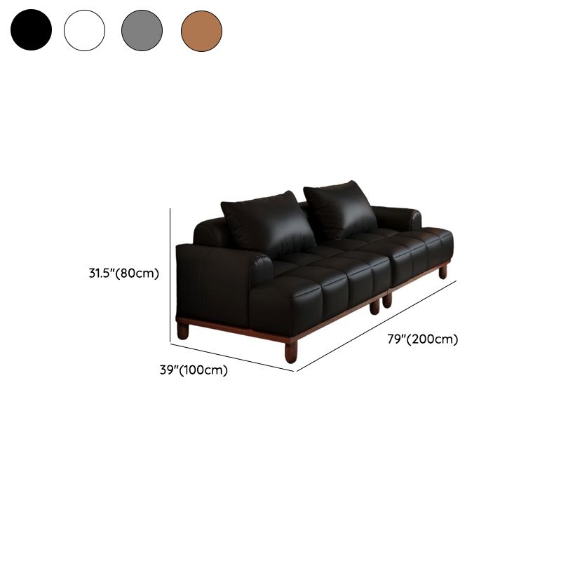 Contemporary Modern Solid Color Scratch-durable Standard Sofa in Pu Leather with Gray/White/Light Brown Upholstery, 2-seater with 2 Pillows