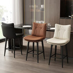 Casual Soft Seating/Rawhide Bar Stools in White/Caramel/Amber Color with Back, Turned Swivel Saddle Seat, and Leg Rest