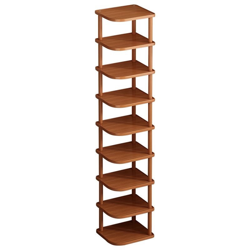 Art Deco Composite Wood Rectangle Shoe Rack in Light Brown with 9 Shelves for 1-10 Pairs in Drawing Room with Individual Shoe Cubby Holes