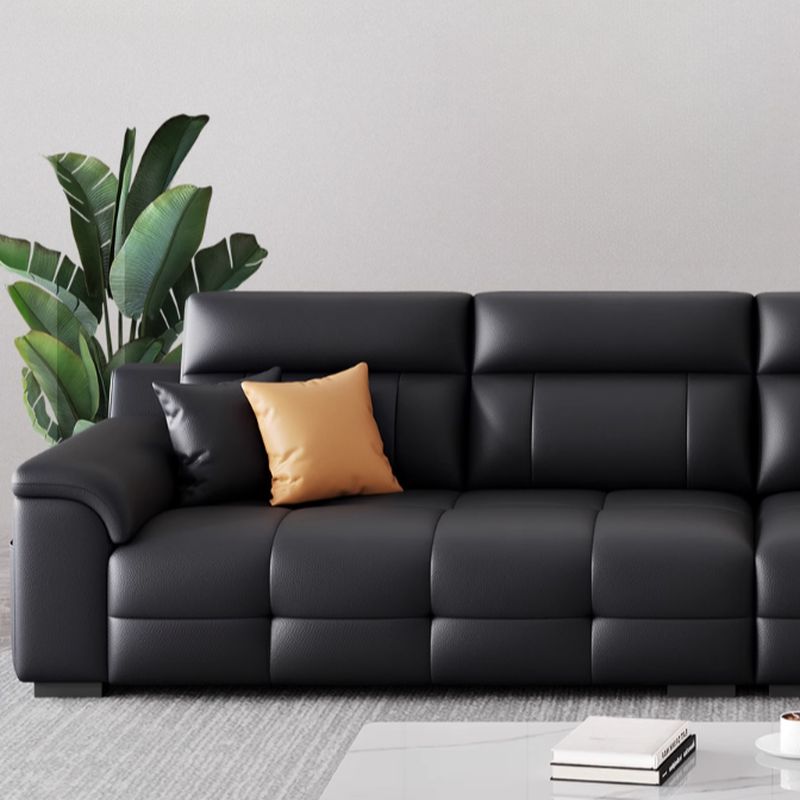 Modish Solid Color Stain Resistant Standard Sofa in Black, 4-seater/3-seater with 2 Pillows