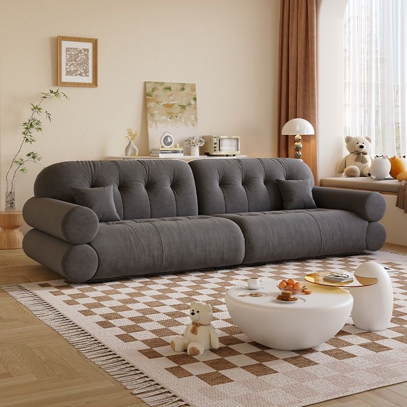 Modish Solid Color Stain Resistant Standard Sofa in Midnight Black/White/Light Brown, Seats 3/2-seater with 2 Pillows