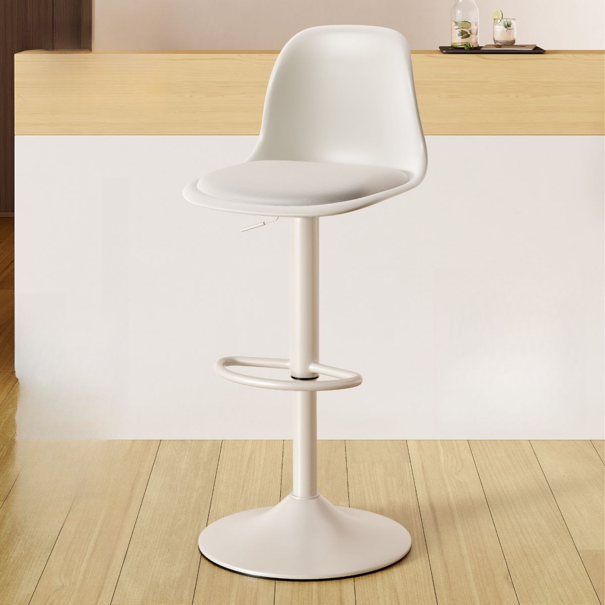 Casual Adjustable Lift Rawhide Bar Stools in Midnight Black/Light Gray/White with Back, Turned Swivel, and Pail Seat