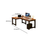 Chalk/Brown Minimalist L-Shape Distortion-resistant H-Shape Desk with Exterior Shelf and Wire Management in Natural Wood