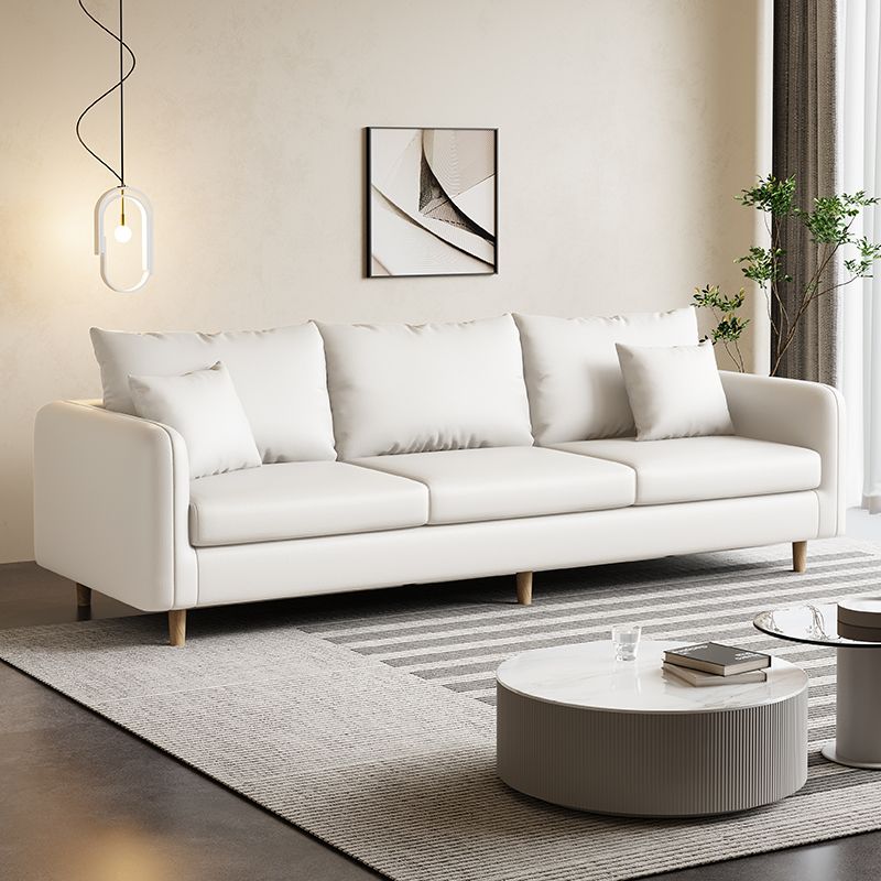 Modern Solid Color Scratch-defiant Standard Sofa in Pu with Light Gray/Ivory/Coffee Upholstery, 3-seater with 2 Pillows