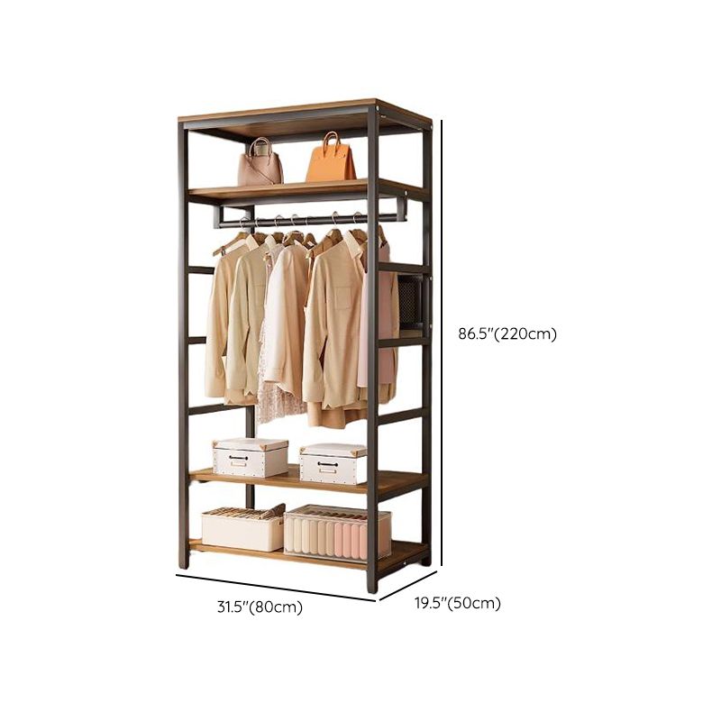 Midnight Black Simplistic Steel Hall Rack with Repository, 2 Drawers/3 Drawers, 4 Shelves/3 Shelves/7 Shelves, and Manufactured Wood Bench