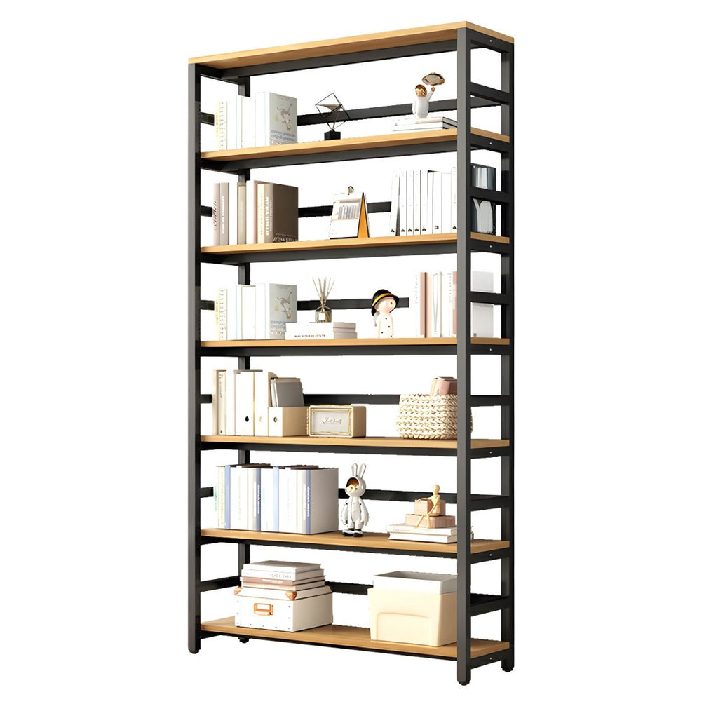 Contemporary Metal Display Stand with Wooden Shelves and Open Storage