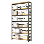 Contemporary Metal Display Stand with Wooden Shelves and Open Storage