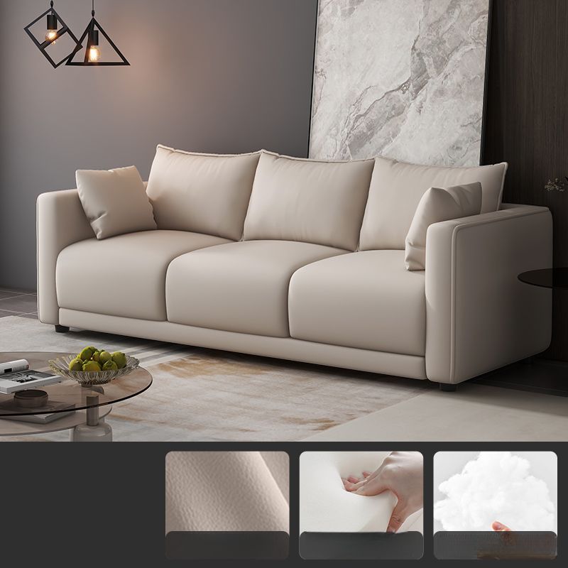 Modern Solid Color Scratch-defiant Standard Sofa in Pu with Black/Dark Grey/Ivory Upholstery, 3-seater, and 2 Pillows