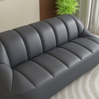 Loveseat/Single Sofa in Midnight Black/Amber Color/Off-White Pu Leather with 1 Pillow