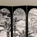 Matte Black Opaque Fold-up Screen Divider with Natural Wood Frame, 3/5/4 Panels, Double Sided Print, and Independent Design
