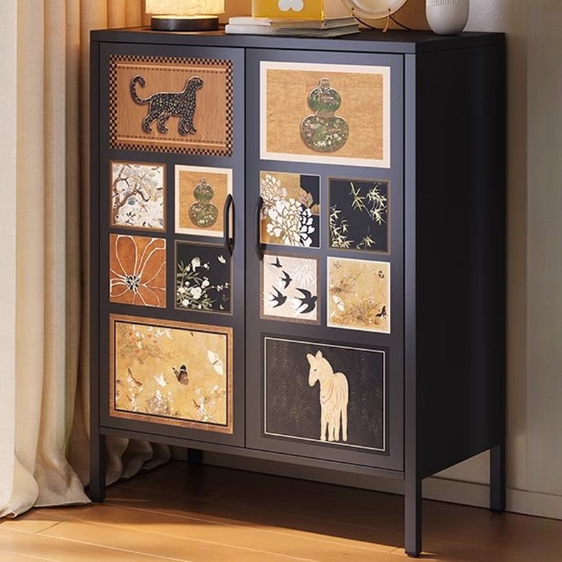 Rectangular Damp-proof Scratch-immune Accent Cabinet with Steel Countertop, Adjustable Shelf, Grip Bars, and Midnight Black Top