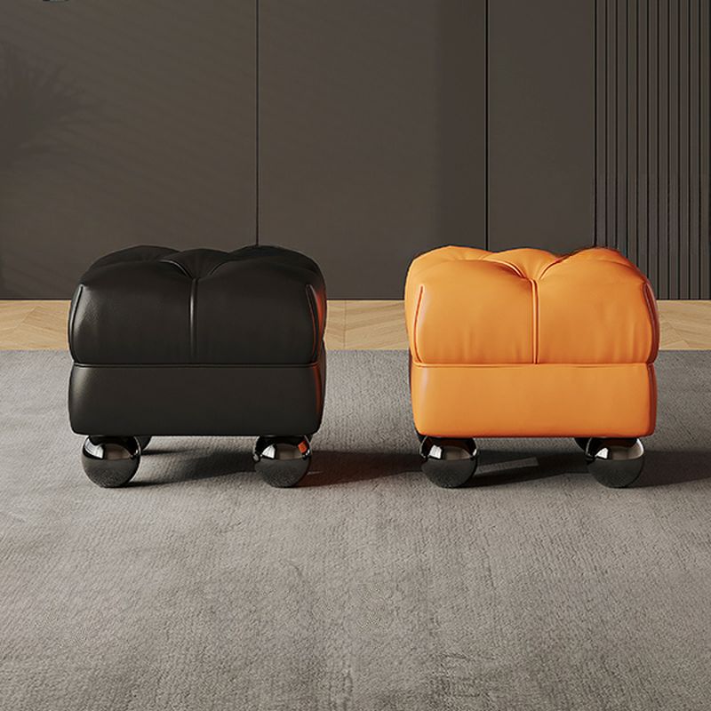 Modish Square Solid Color Standard Ottoman in Genuine Leather with Grey/Green/Citrus Color and Button-tufted Design