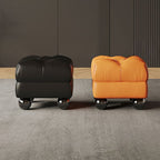 Modish Square Solid Color Standard Ottoman in Genuine Leather with Grey/Green/Citrus Color and Button-tufted Design