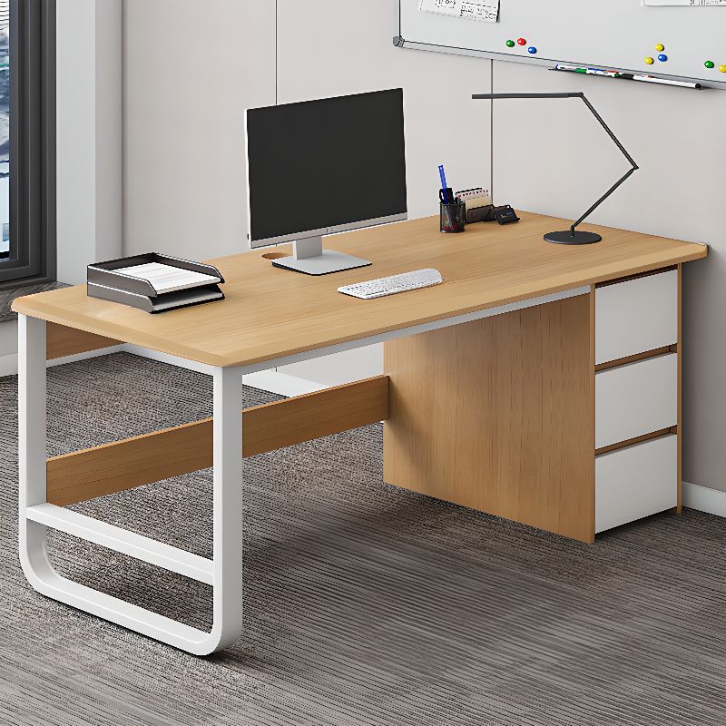 Modern Rectangular Laminate Desk with Gray/Auburn/Unfinished Color and Drawers, Perfect Office Computer Desk with Cable Management