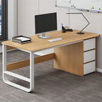 Modern Rectangular Laminate Desk with Gray/Auburn/Unfinished Color and Drawers, Perfect Office Computer Desk with Cable Management